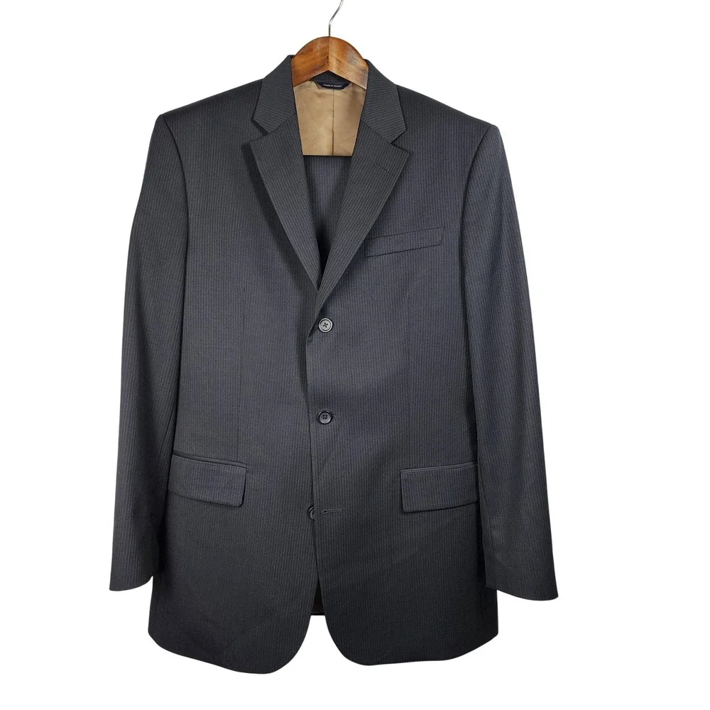 Banana Republic 2pc Pinstripe Suit Mens 42L Gray Wool Office Business Wedding